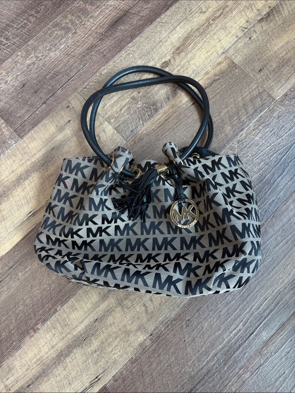 Michael Kors Black & Tan MK Logo Shoulder Bag